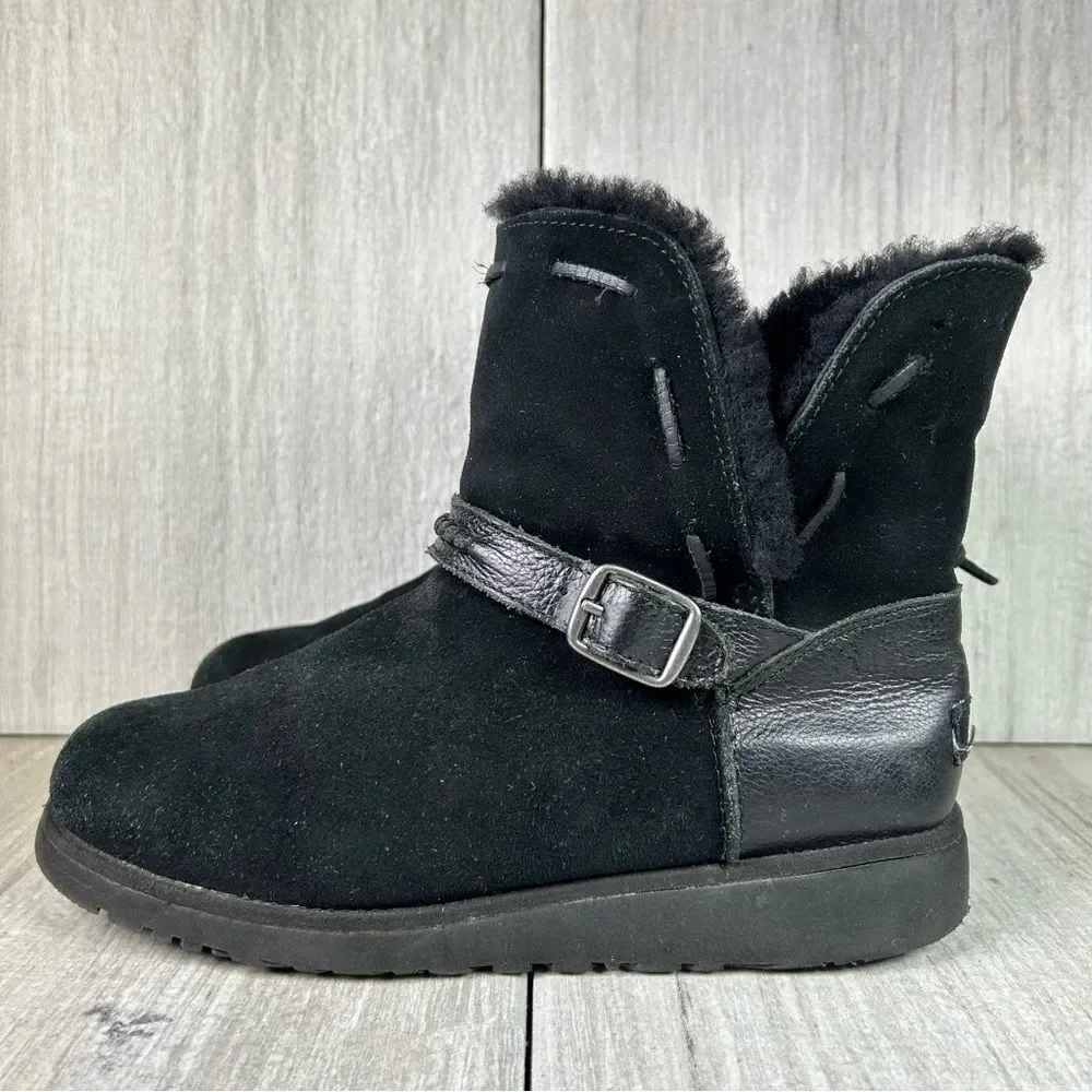 UGG Australia Tacey Shearling Black Winter Boots Warm Shoes‎ Youth Girls Size 5